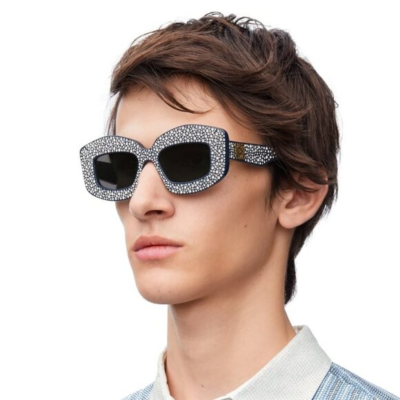 Loewe ANAGRAM Men Sunglasses Crystal Studs Blue Grey Rectangle LW4114IS 90A - Picture 9 of 12